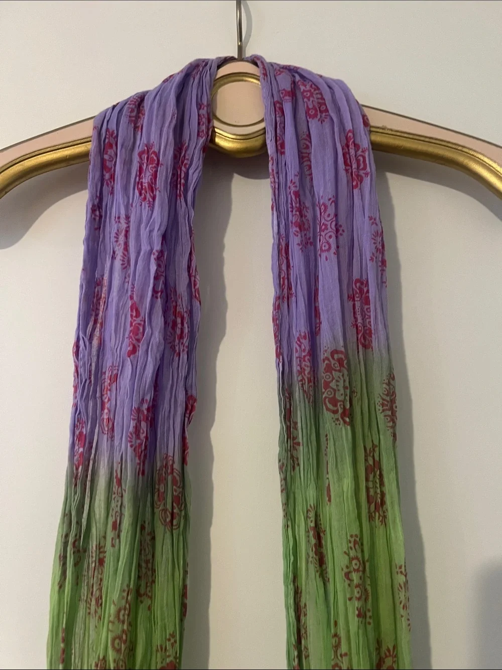 Sudha Purple, Green & White Ombre Scarf with Pink Tassels Beautiful!!